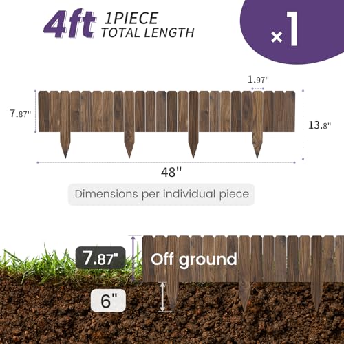Wieghda Garden Wooden Fence Edging, Burnt Wood Finish, Fir Wood,Outdoor Lawn Landscape Border (1, 7.87" Height) - Image 4