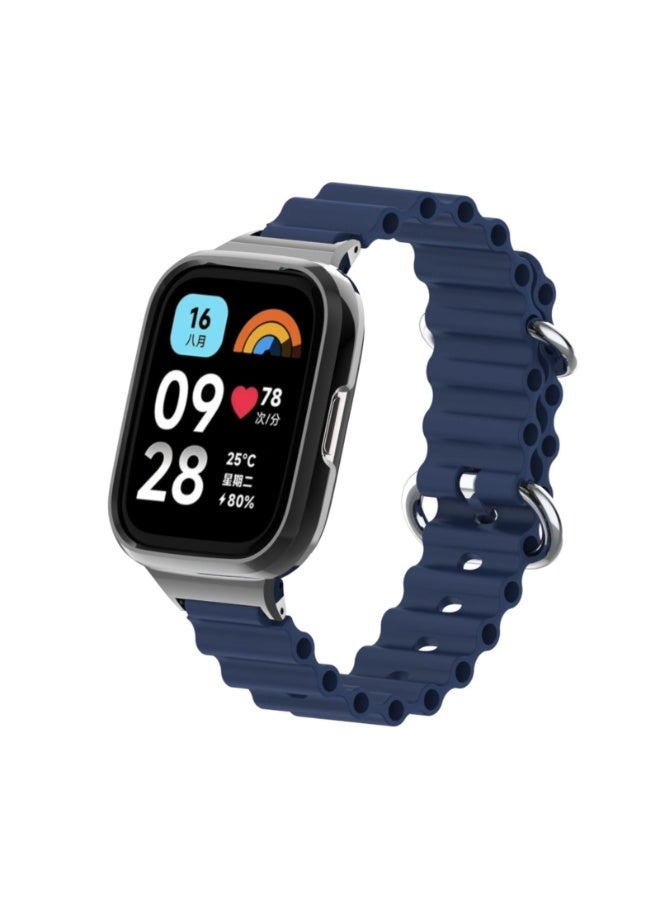 Ocean Strap Compatible with Xiaomi Mi Watch Lite/Redmi Watch, Adjustable Silicone Strap with Metal Buckle, Band With Frame Metal Women Men Replacement Strap (Blue) - Image 3