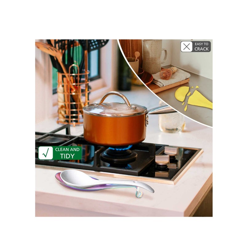 SOLARAE 4PCS Stainless Steel Rainbow Colour Spoon Rest for Kitchen Counter Cooking Utensil Rest Spoon Ladle Holder for Stove Top Rust Resistant Spatula Rest Dishwasher Safe - Image 2