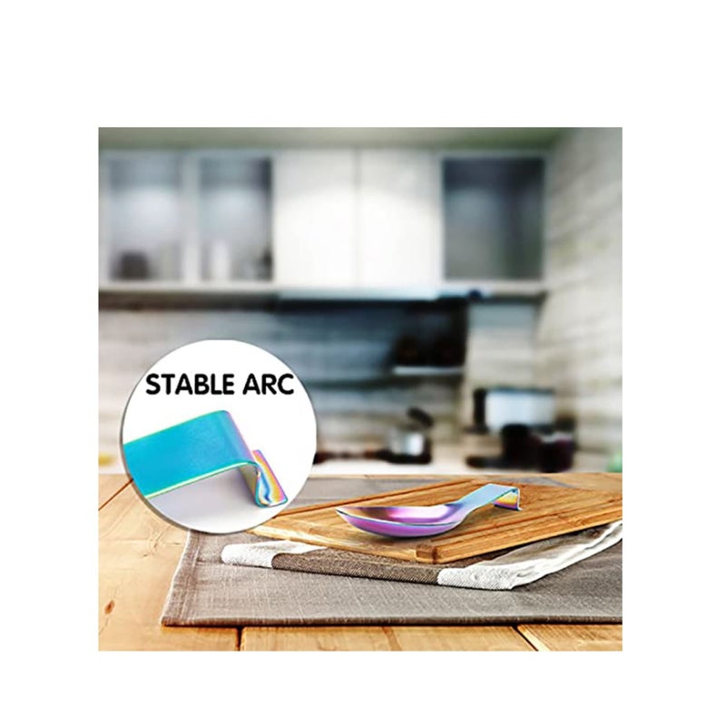 SOLARAE 4PCS Stainless Steel Rainbow Colour Spoon Rest for Kitchen Counter Cooking Utensil Rest Spoon Ladle Holder for Stove Top Rust Resistant Spatula Rest Dishwasher Safe - Image 3