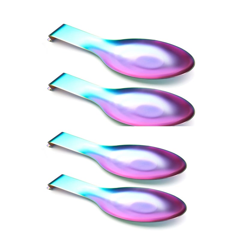 SOLARAE 4PCS Stainless Steel Rainbow Colour Spoon Rest for Kitchen Counter Cooking Utensil Rest Spoon Ladle Holder for Stove Top Rust Resistant Spatula Rest Dishwasher Safe - Image 1