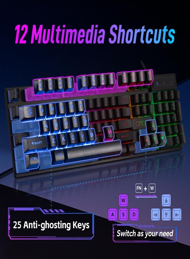 CHONCHOW Gaming Keyboard, Full Size Wired Computer Keyboard with Anti-Ghosting and Multimedia Keys, LED Backlit Light Up Keyboard for PC Mac Laptop Desktop, Gaming or Office - Image 4