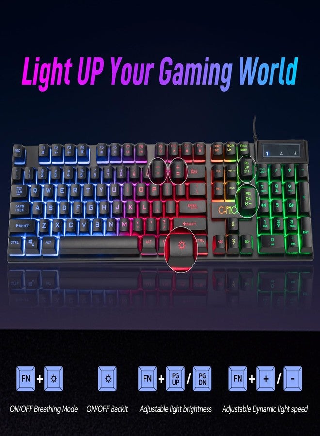 CHONCHOW Gaming Keyboard, Full Size Wired Computer Keyboard with Anti-Ghosting and Multimedia Keys, LED Backlit Light Up Keyboard for PC Mac Laptop Desktop, Gaming or Office - Image 2