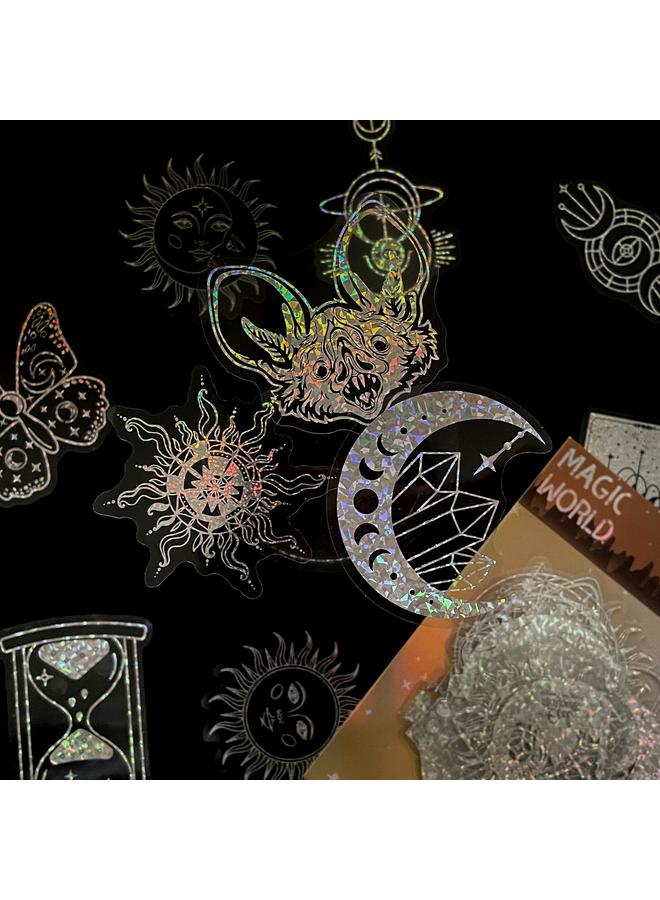 الأزرق جي دبليو 100 ملصق ليزر العالم السحري PET ملصق حزمة مذكرات سحرية سلسلة ديكور الكولاج DIY - Image 5