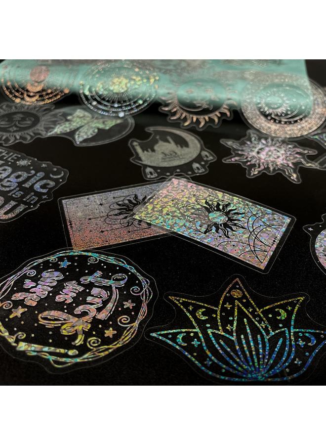 الأزرق جي دبليو 100 ملصق ليزر العالم السحري PET ملصق حزمة مذكرات سحرية سلسلة ديكور الكولاج DIY - Image 4