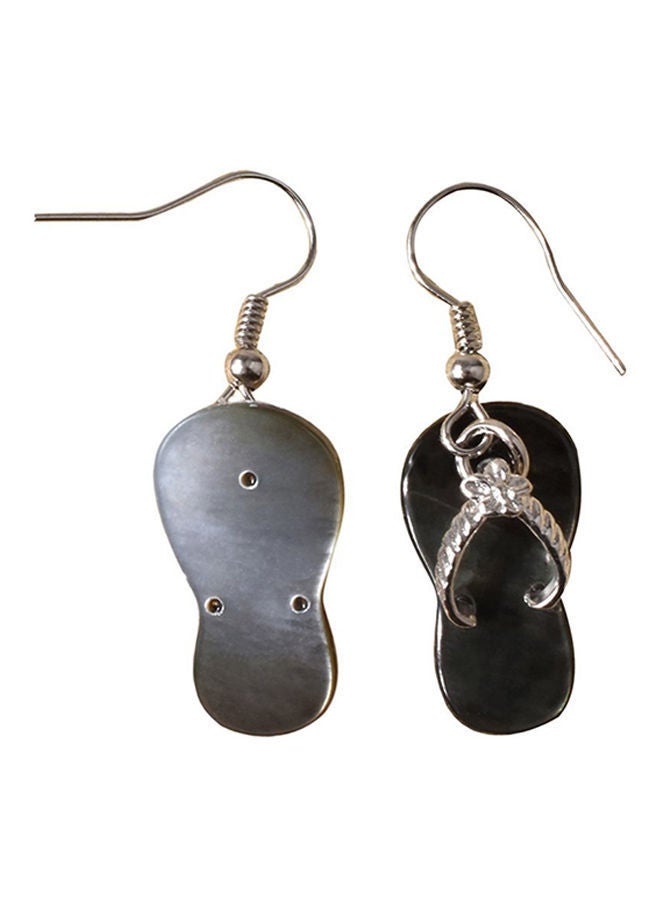 NIBEMINENT Slipper Shape Abalone Shell Dangle Earrings Black/Silver  - Image 1