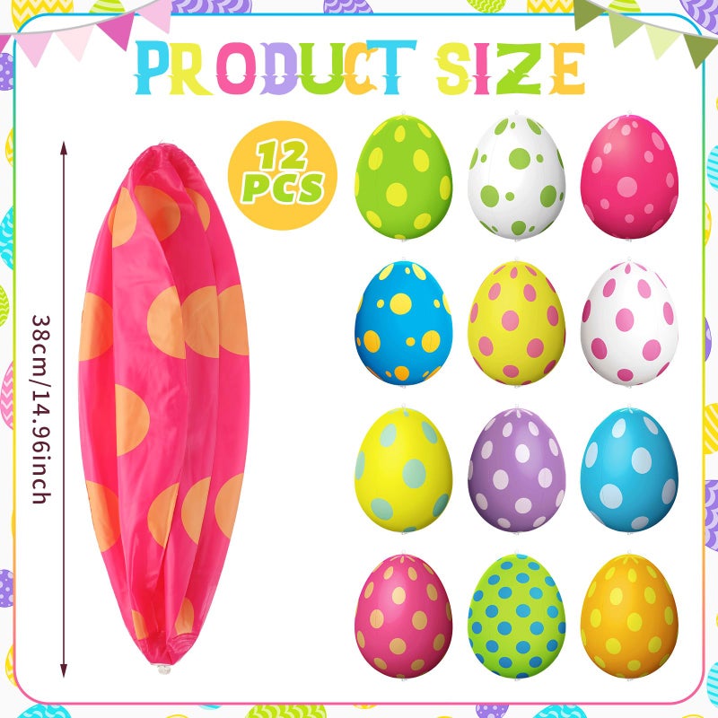 Simgoing 12 Pcs Easter Inflatable Decorations Easter Egg Inflatables Outdoor Decorations Colorful Eggs Decor for Ornament Yard Lawn Garden Holiday Party Indoor Outdoor Decor, 15 Inch (Pastel) - Image 3