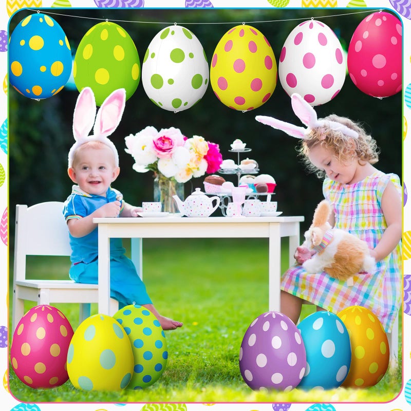 Simgoing 12 Pcs Easter Inflatable Decorations Easter Egg Inflatables Outdoor Decorations Colorful Eggs Decor for Ornament Yard Lawn Garden Holiday Party Indoor Outdoor Decor, 15 Inch (Pastel) - Image 5