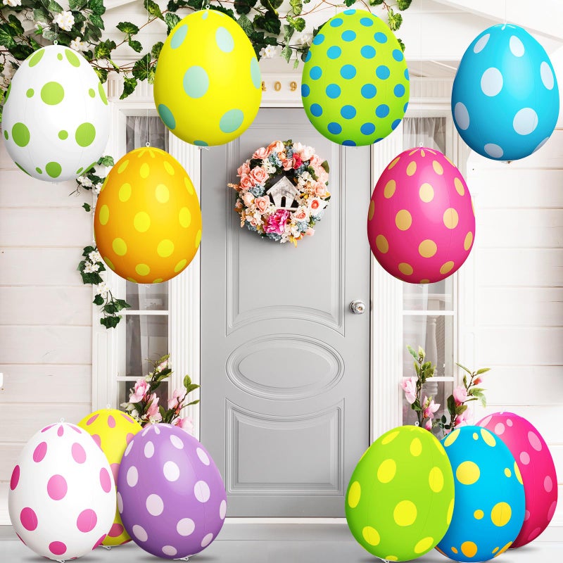 Simgoing 12 Pcs Easter Inflatable Decorations Easter Egg Inflatables Outdoor Decorations Colorful Eggs Decor for Ornament Yard Lawn Garden Holiday Party Indoor Outdoor Decor, 15 Inch (Pastel) - Image 1