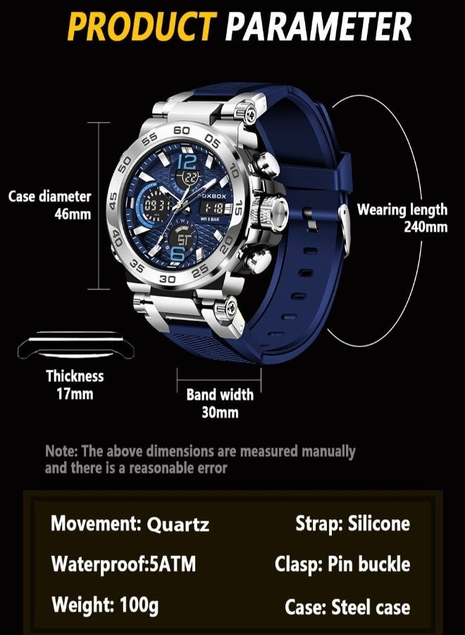 FOXBOX Men's Luxury LCD Display Wristwatches Waterproof Military Quartz for Men+Box - Image 2
