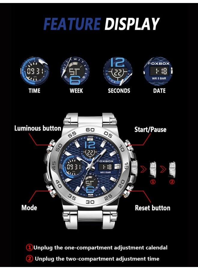 FOXBOX Men's Luxury LCD Display Wristwatches Waterproof Military Quartz for Men+Box - Image 4