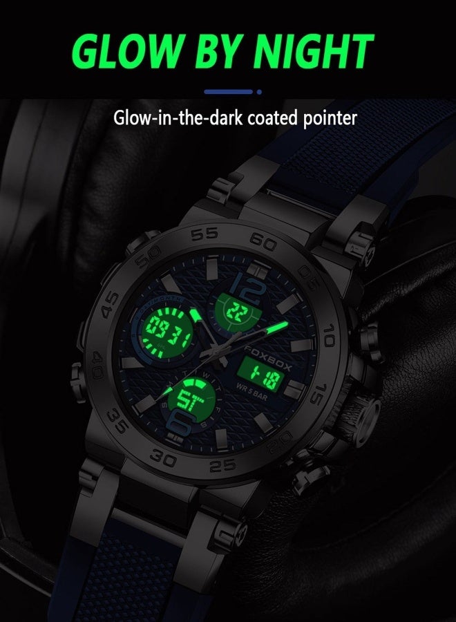 FOXBOX Men's Luxury LCD Display Wristwatches Waterproof Military Quartz for Men+Box - Image 5