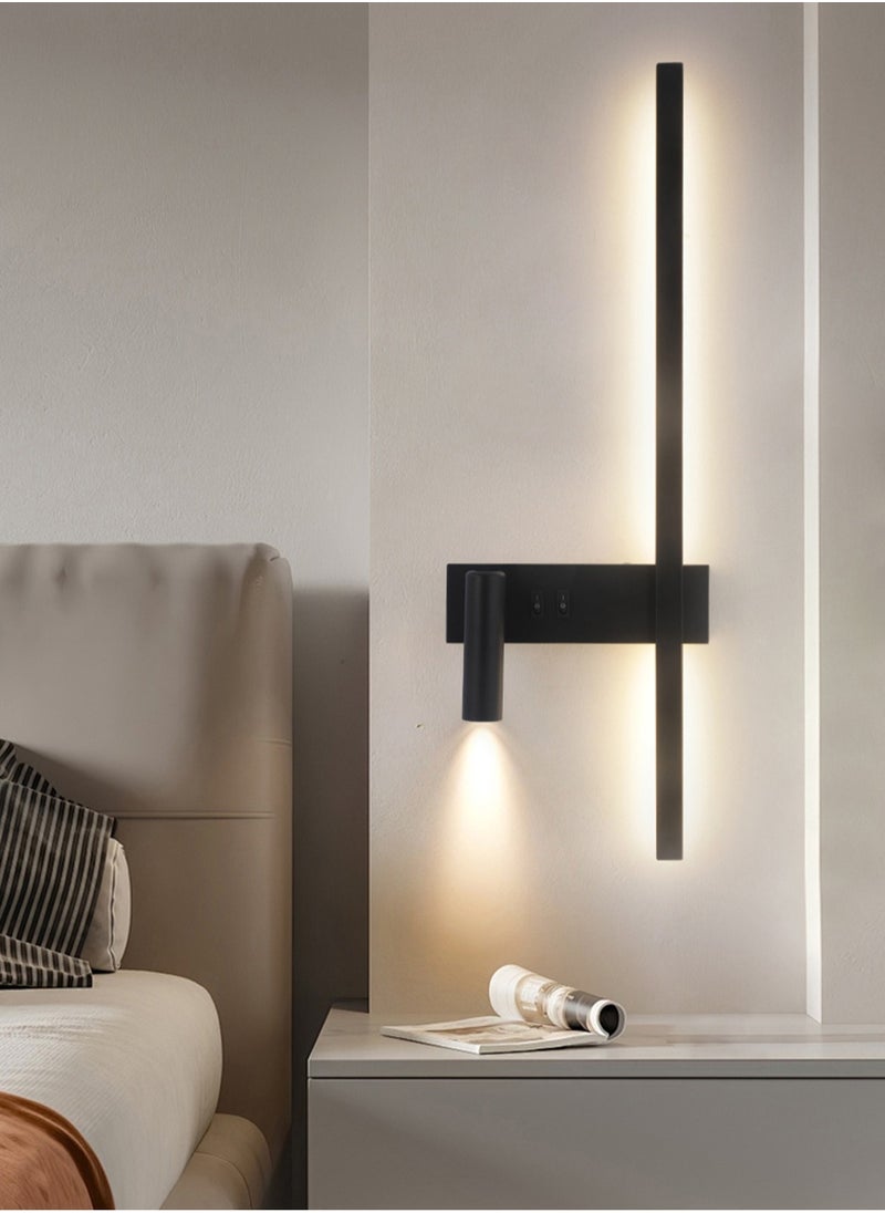 LOOPITYS Minimalist LED strip wall light 80CM LED bedroom wall lamp with spotlight - indoor wall lamp - very suitable for wall decoration - LED indoor lamp - indoor lighting - room decoration - lamp - bedside table - bedroom (3000K warm light) ﻿  - Image 1