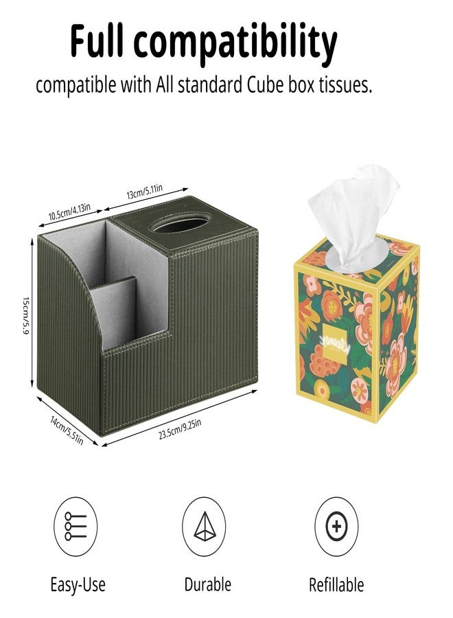 PUSU Square Multi-Functional Tissue Box Cover with Storage and Remote Control Holder - Cube Tissue Box Organizer for Bathroom, Nightstand, End Table - Image 2