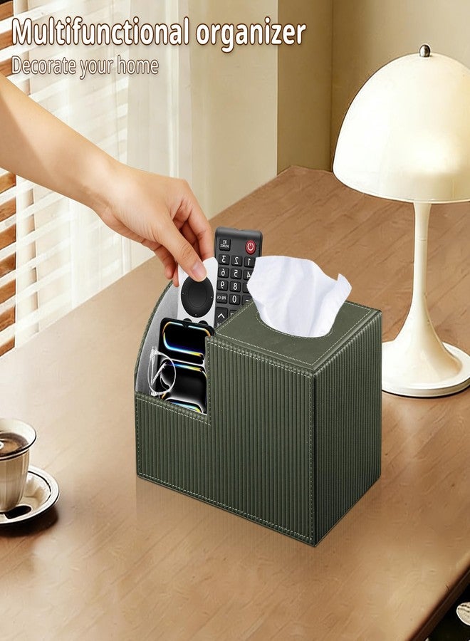 PUSU Square Multi-Functional Tissue Box Cover with Storage and Remote Control Holder - Cube Tissue Box Organizer for Bathroom, Nightstand, End Table - Image 3