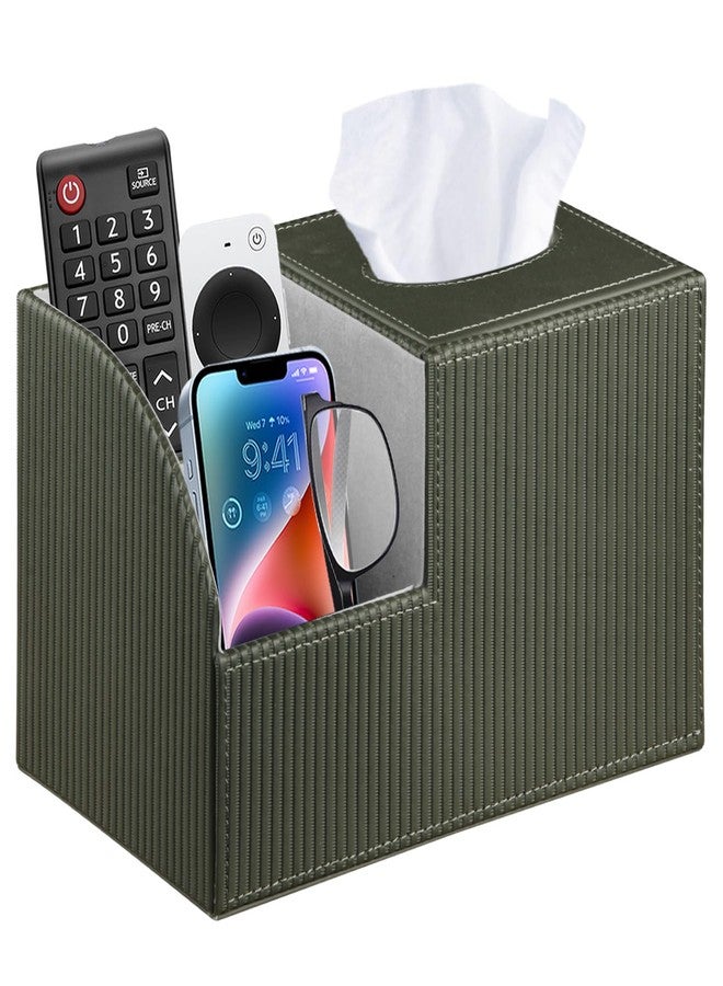 PUSU Square Multi-Functional Tissue Box Cover with Storage and Remote Control Holder - Cube Tissue Box Organizer for Bathroom, Nightstand, End Table - Image 1