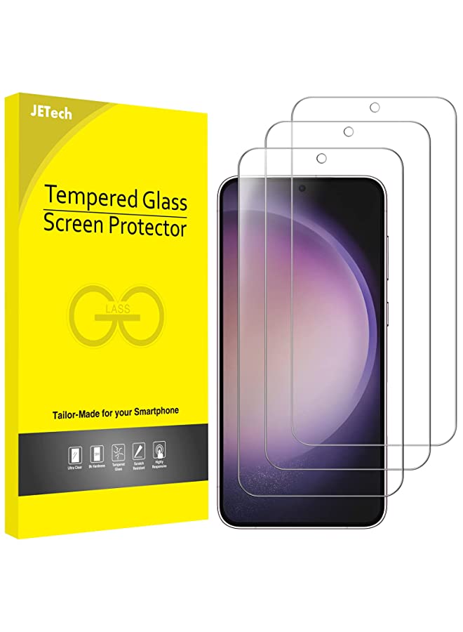 Jetech واقي شاشة لهاتف Samsung Galaxy S23+ / S23 Plus 5G مقاس 6.6 بوصة، غشاء زجاجي مقوى، متوافق مع معرف بصمة الإصبع، شفاف عالي الدقة، عبوة من 3 قطع - Image 1