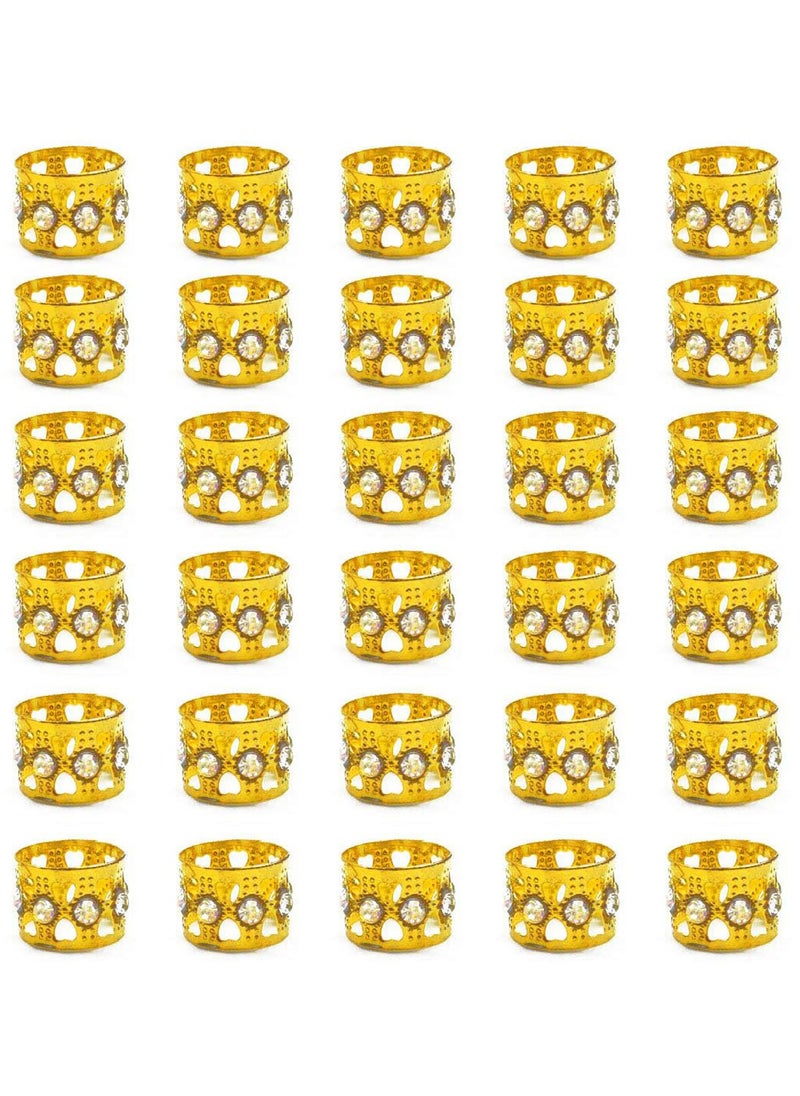 Hyamass - 30pcs Rhinestone Aluminum Gold Dreadlocks Beads Metal Hair Ring Clips Decoration Adjustable Cuffs Hair Jewelry for BraidsGold - Image 1