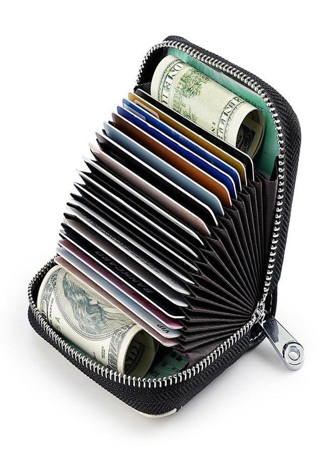 Linno RFID 20 Slots Credit Card Holder Genuine Leather Small Wallet for Women or Men with Zipper - Image 2