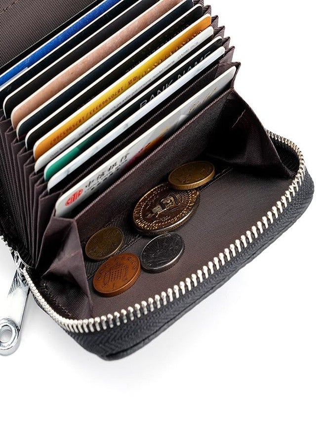 Linno RFID 20 Slots Credit Card Holder Genuine Leather Small Wallet for Women or Men with Zipper - Image 3