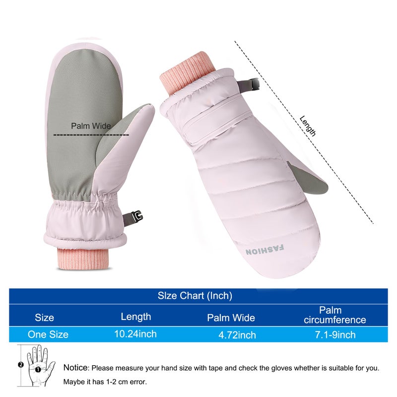 Bototack Winter Women Ski Mittens, Waterproof Touch Screen Snow Mitts, Anti Slip Warm Windproof Snowboard Gloves for Skiing Hiking Cycling (Pink) - Image 3