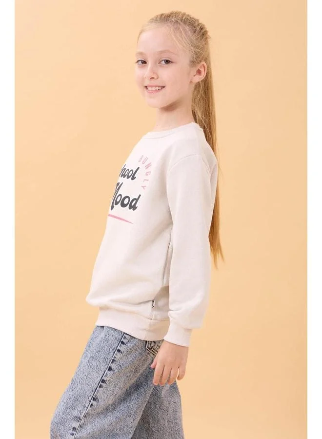 Perendi Boys' and Girls' School-Printed Polo Collar Seasonal Sweatshirt - Stone
