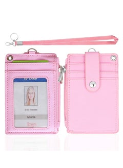 Y&D Badge Holder with Zipper, Cute Id Wallet Leather Credit Card Zipper Lanyard, 2 Sided 5 Slots and Key Chain for Boys Girls  - Image 1