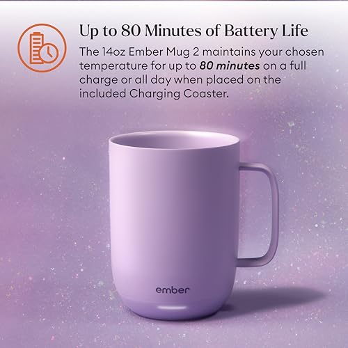 Ember Temperature Control 14oz Smart Mug 2, App-Controlled and Rechargeable Heated Coffee Cup Warmer with Intelligent LED Display, Lavender. - Image 4
