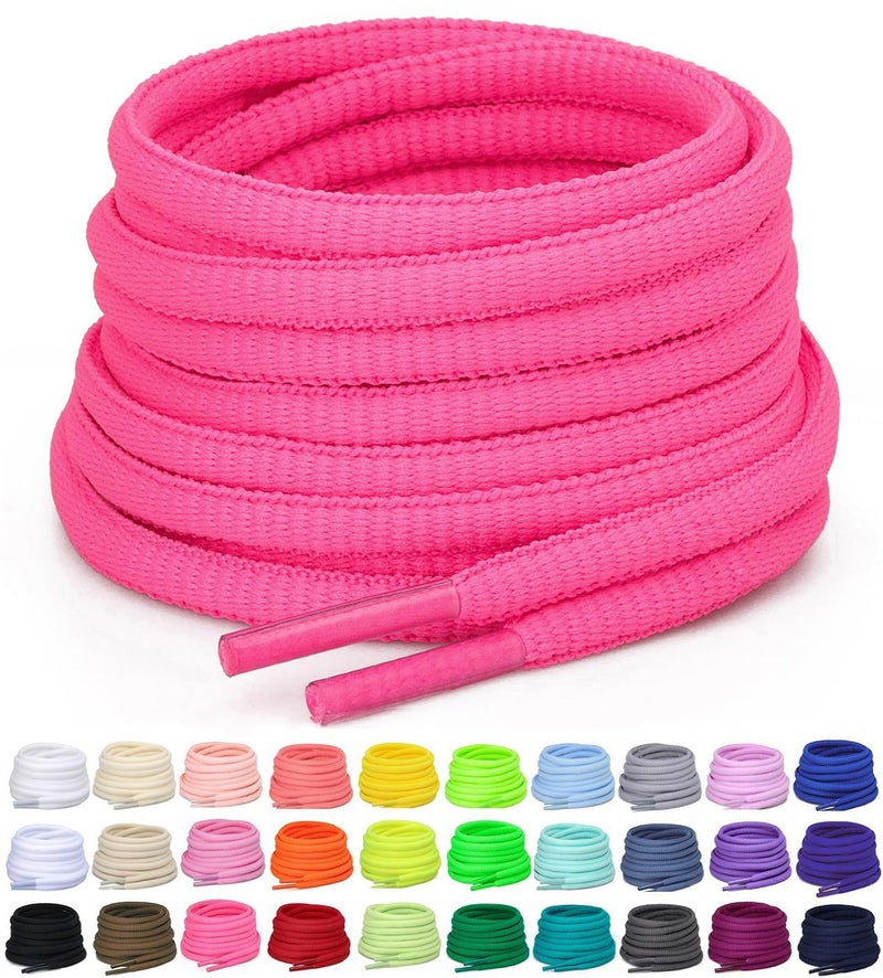 Puzeam 2 Pairs Oval Athletic Shoelaces 33 Colors 1/4" Half Round Shoe Laces for Sneakers - Hot Pink 80 - Image 1