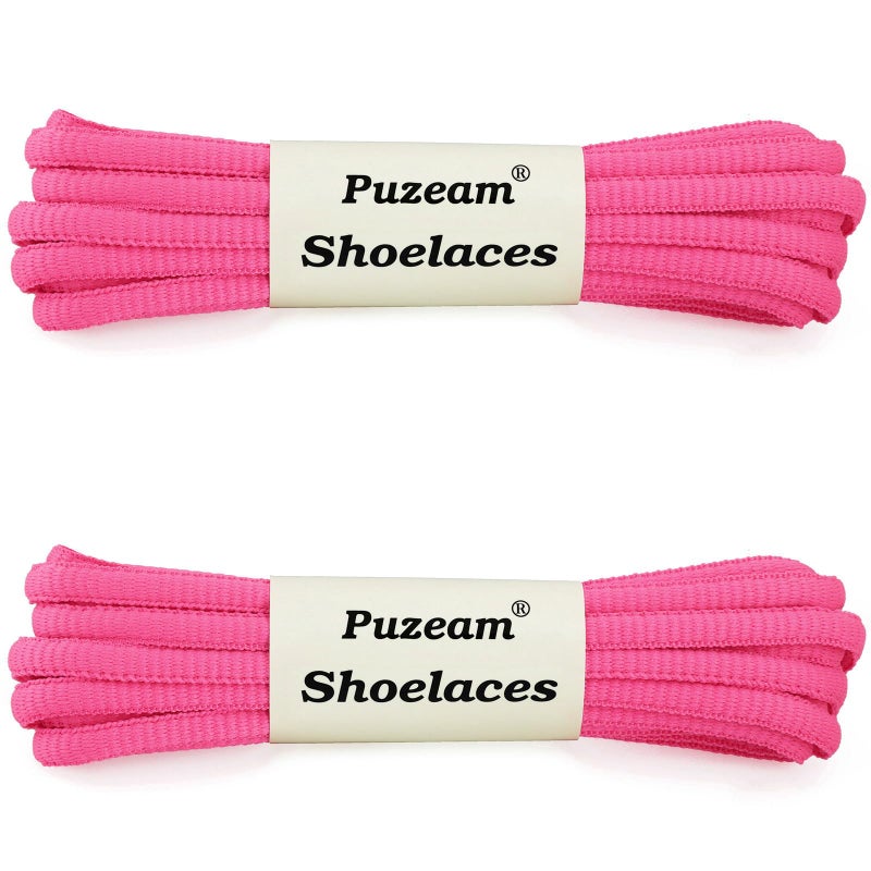 Puzeam 2 Pairs Oval Athletic Shoelaces 33 Colors 1/4" Half Round Shoe Laces for Sneakers - Hot Pink 80 - Image 3