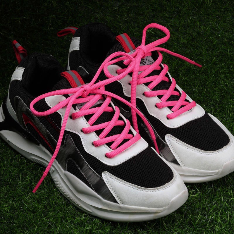 Puzeam 2 Pairs Oval Athletic Shoelaces 33 Colors 1/4" Half Round Shoe Laces for Sneakers - Hot Pink 80 - Image 4