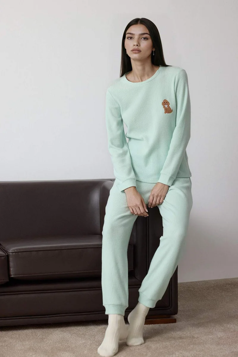 Defacto  Regular Fit Waffle Top Bottoms 2 Piece Pyjamas Set  | Best Price UAE