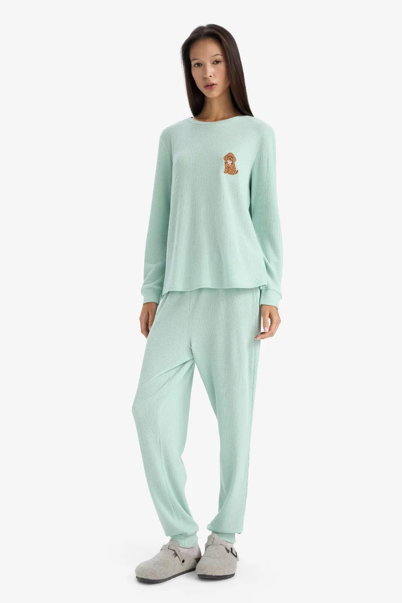 Defacto  Regular Fit Waffle Top Bottoms 2 Piece Pyjamas Set  | Best Price UAE