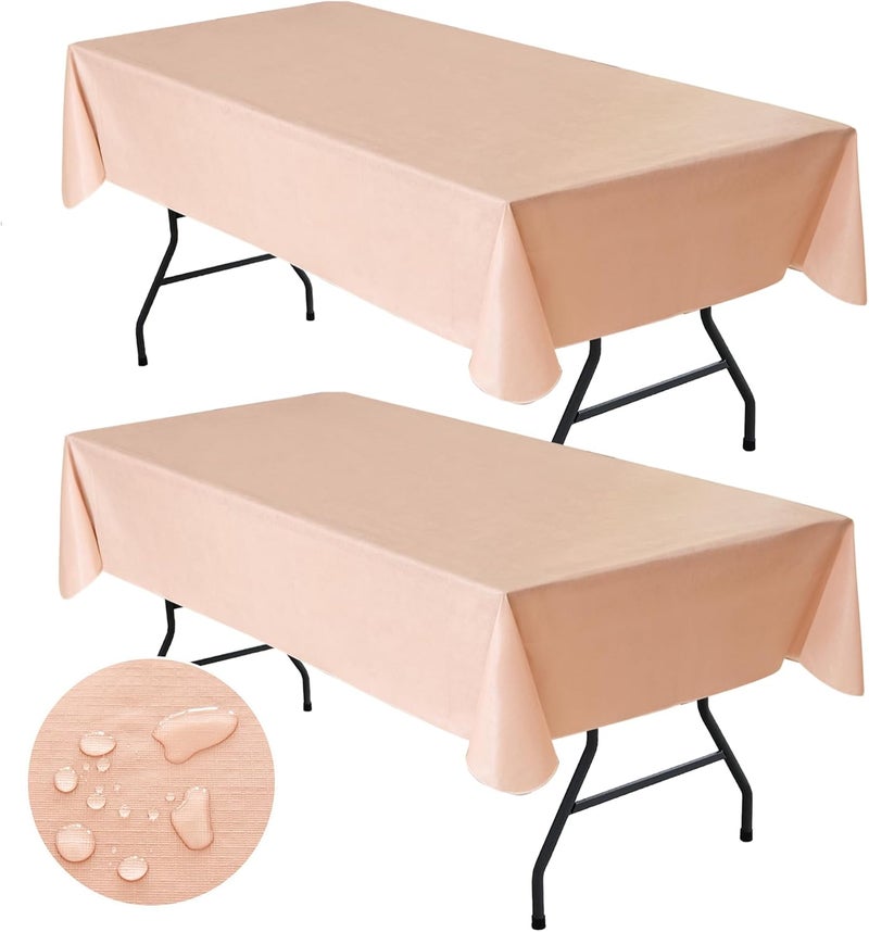 Nasitos 2 Pack Vinyl Tablecloth Rectangle 60x120 Inch-Champagne Table Cover with Flannel Backing, Waterproof Oil-Proof Plastic Tablecloths, Wipeable PVC Table Cloths for Kitchen Dining Indoor Outdoor - Image 1