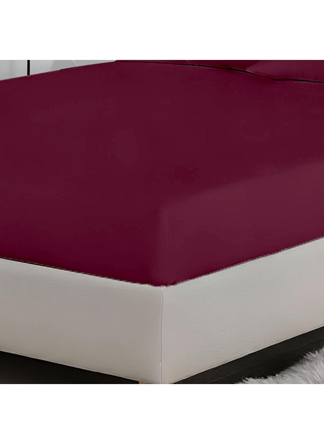 Rest 3-Piece Burgundy Plush 160X200+30Cm Fitted Bedsheet Set Includes 1 Deep Pocket Fitted Bedsheet And 2 Pillow Covers, Breathable And Machine Washable  - Image 2