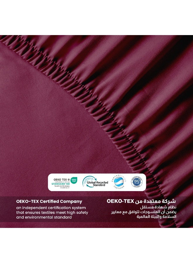 REST 3-Piece Burgundy Plush 160x200+30cm Fitted Bedsheet Set Includes 1 Deep Pocket Fitted Bedsheet and 2 Pillow Covers, Breathable and Machine Washable - Image 4