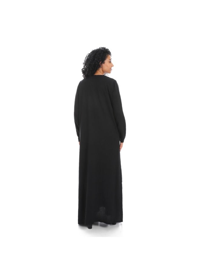 Women's linen abaya with long sleeves and buttons on the sides