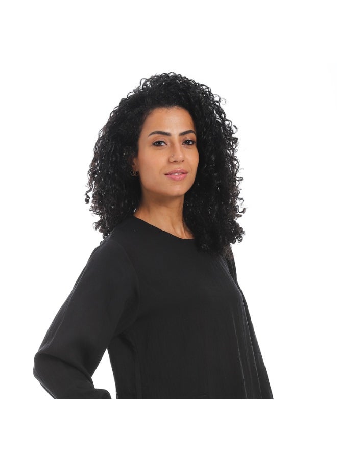 Women's linen abaya with long sleeves and buttons on the sides