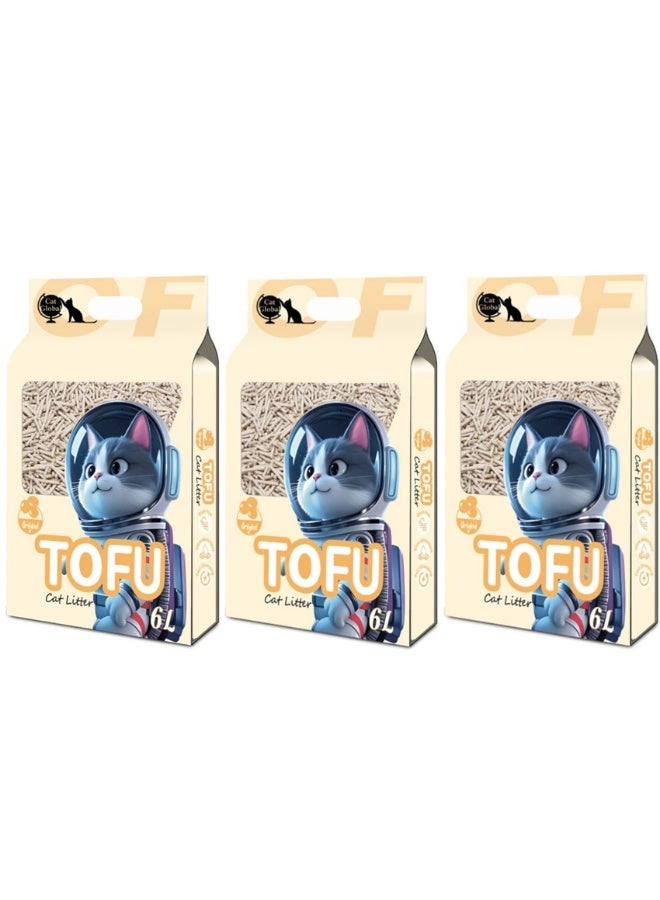 3 Pack Tofu Cat Litter, Flushable Clumping Cat Litter 100% Natural Bentonite, Scented Ultra Absorbent Bentonite Kitty Litter, Low Dust, Fresh Scented, Odor Control (3Pack × 6L, Original Flavor)