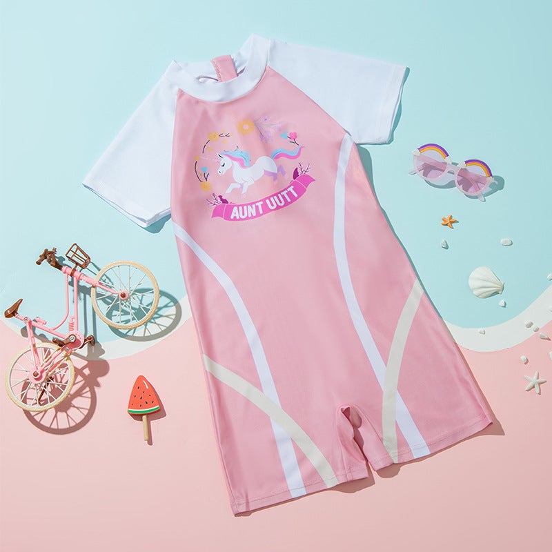 Summer Popular Children'S Swimsuit Beach Sun Protection Quick-Drying Fabric Soft Skin-Friendly Dry Breathable Fashionable Swimsuit Short-Sleeved - Image 2