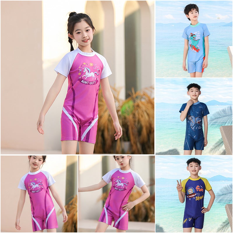 Summer Popular Children'S Swimsuit Beach Sun Protection Quick-Drying Fabric Soft Skin-Friendly Dry Breathable Fashionable Swimsuit Short-Sleeved - Image 4