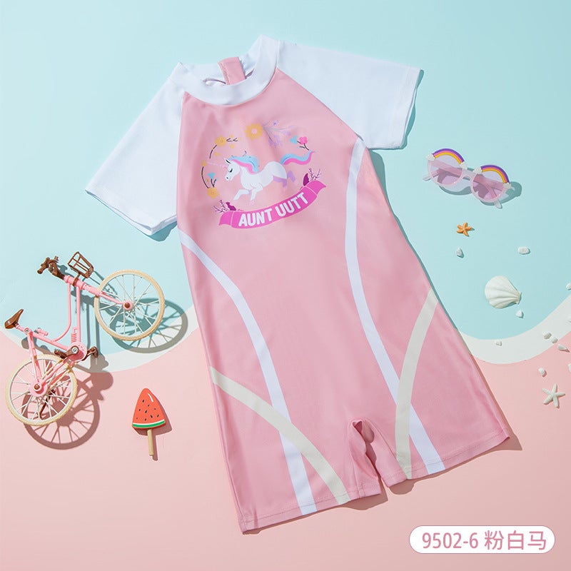 Summer Popular Children'S Swimsuit Beach Sun Protection Quick-Drying Fabric Soft Skin-Friendly Dry Breathable Fashionable Swimsuit Short-Sleeved - Image 1
