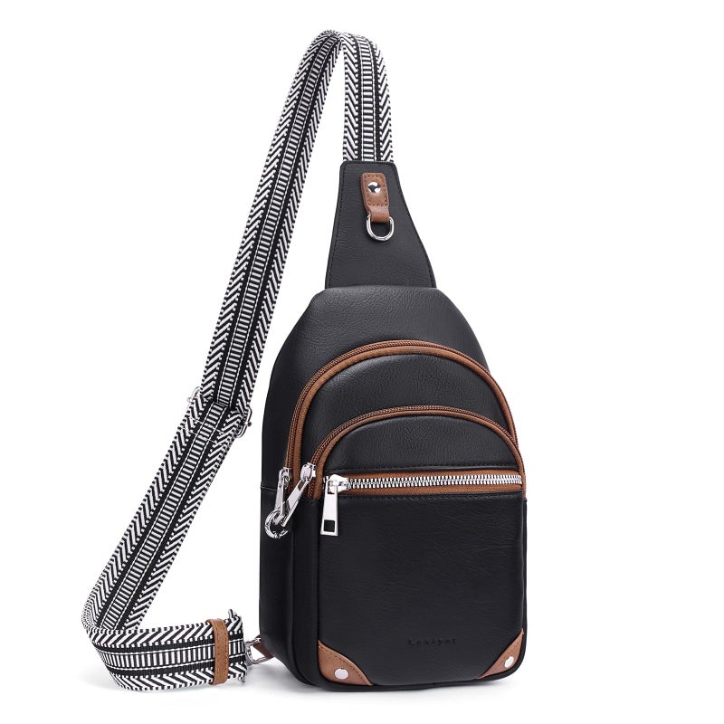 Lexiyat Anti Theft Crossbody Bags for Women Travel Chest Sling Bag Leather RFID Purse Fanny Pack Black - Image 1