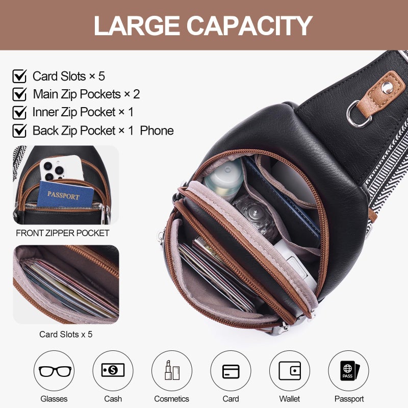 Lexiyat Anti Theft Crossbody Bags for Women Travel Chest Sling Bag Leather RFID Purse Fanny Pack Black - Image 4