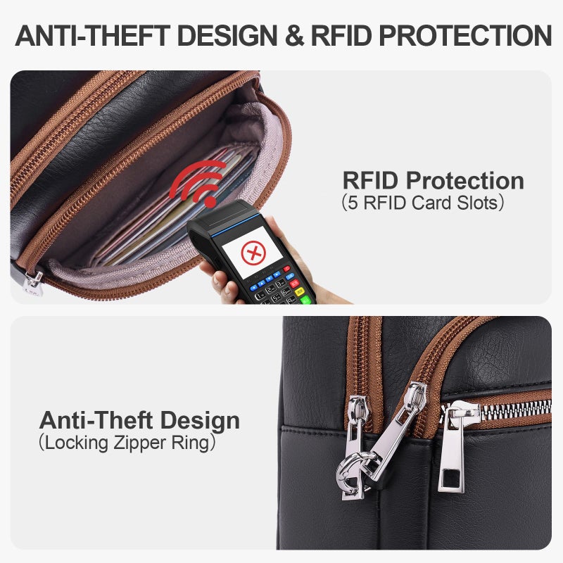 Lexiyat Anti Theft Crossbody Bags for Women Travel Chest Sling Bag Leather RFID Purse Fanny Pack Black - Image 3