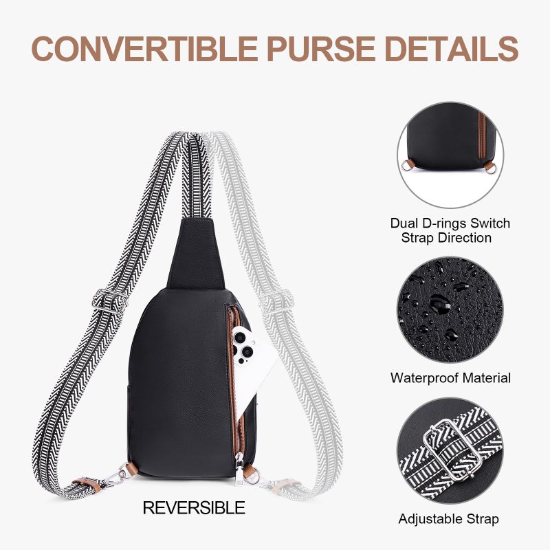 Lexiyat Anti Theft Crossbody Bags for Women Travel Chest Sling Bag Leather RFID Purse Fanny Pack Black - Image 5