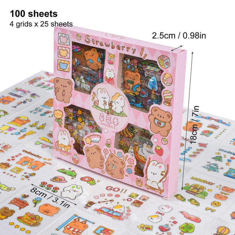 EAMOTOL Cute Cartoon Animals Scrapbook Stickers - 100 Sheets Kawaii Aesthetic Transparent Sticker for Journaling Planner Album Calendars Notebook DIY Craft Decorations - Image 2