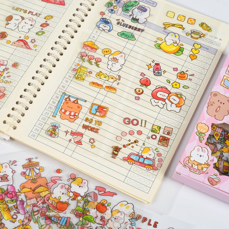 EAMOTOL Cute Cartoon Animals Scrapbook Stickers - 100 Sheets Kawaii Aesthetic Transparent Sticker for Journaling Planner Album Calendars Notebook DIY Craft Decorations - Image 5