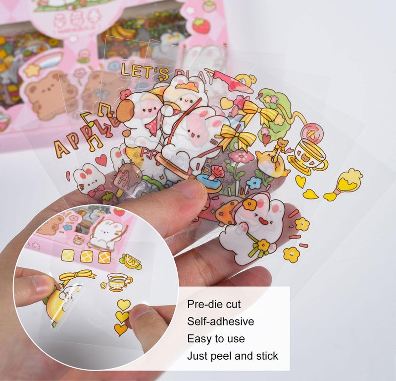 EAMOTOL Cute Cartoon Animals Scrapbook Stickers - 100 Sheets Kawaii Aesthetic Transparent Sticker for Journaling Planner Album Calendars Notebook DIY Craft Decorations - Image 4