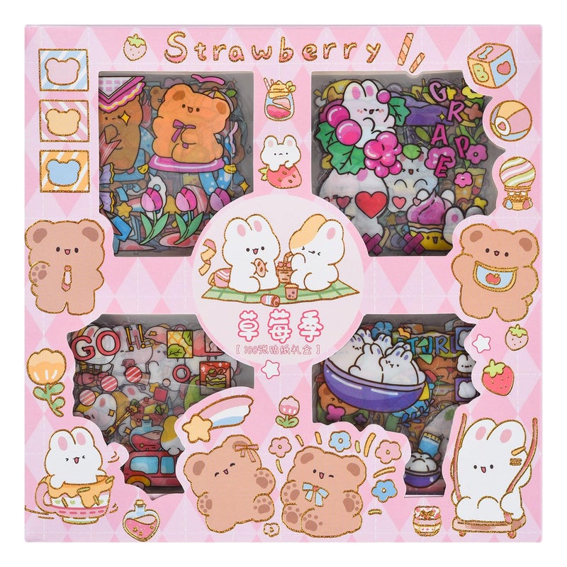 EAMOTOL Cute Cartoon Animals Scrapbook Stickers - 100 Sheets Kawaii Aesthetic Transparent Sticker for Journaling Planner Album Calendars Notebook DIY Craft Decorations - Image 1
